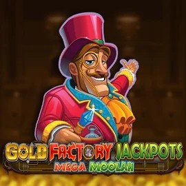Gold Factory Jackpots Mega Moolah by Aurum Signature Studios, showcased at crown-pokiescasino.com – game logo
